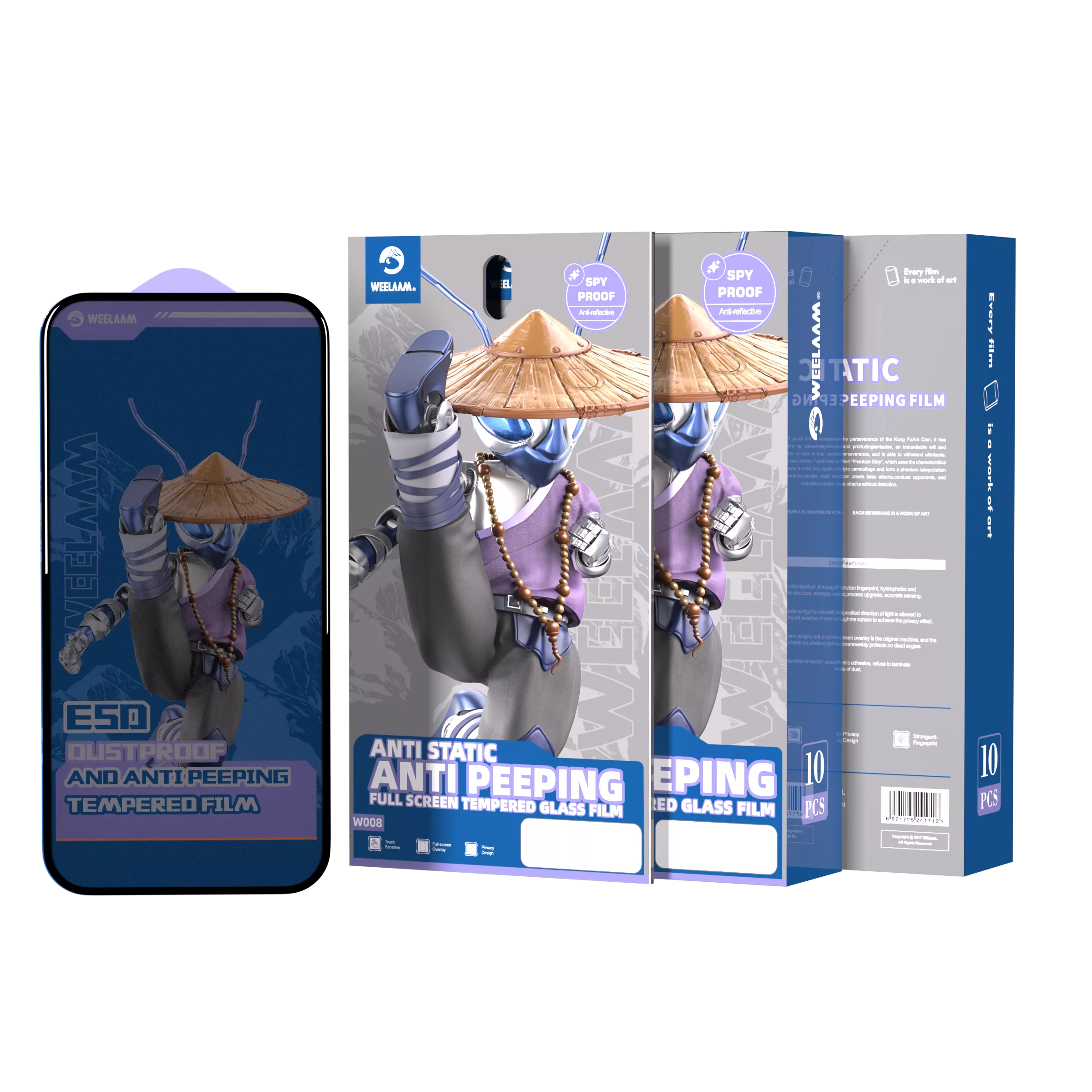Anti static and anti peeping full screen tempered glass film (pack of ten)